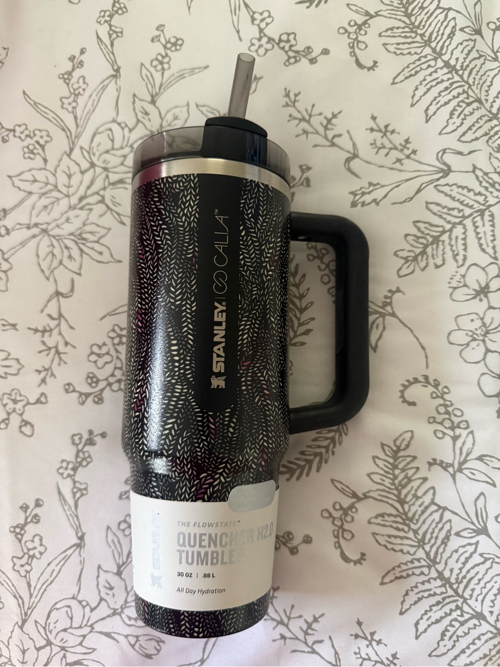 Stanley Quencher Tumbler in Black with Subtle Pattern